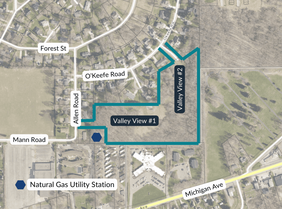 outline of the area proposed for development by Allen Edwin
